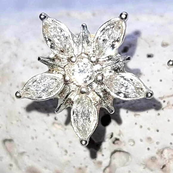 Vintage Silver 5 Point Snow-flower Rhinestone Cluster Stud Earrings - Picture 6 of 6